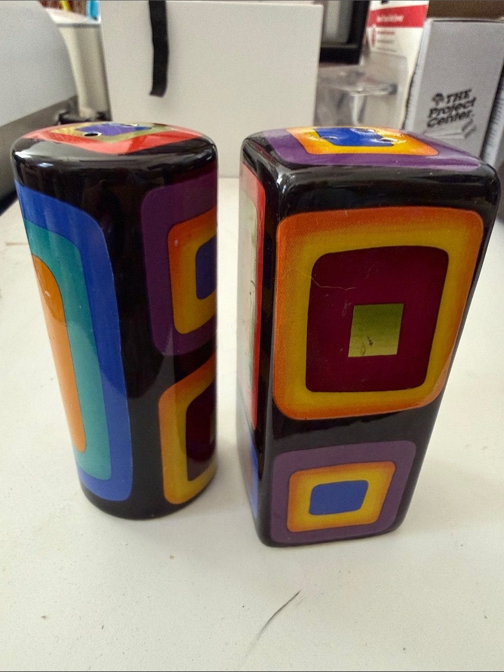 Mary Naylor Colorful Geometric Ceramic Salt and Pepper Shaker Set - Multicolor